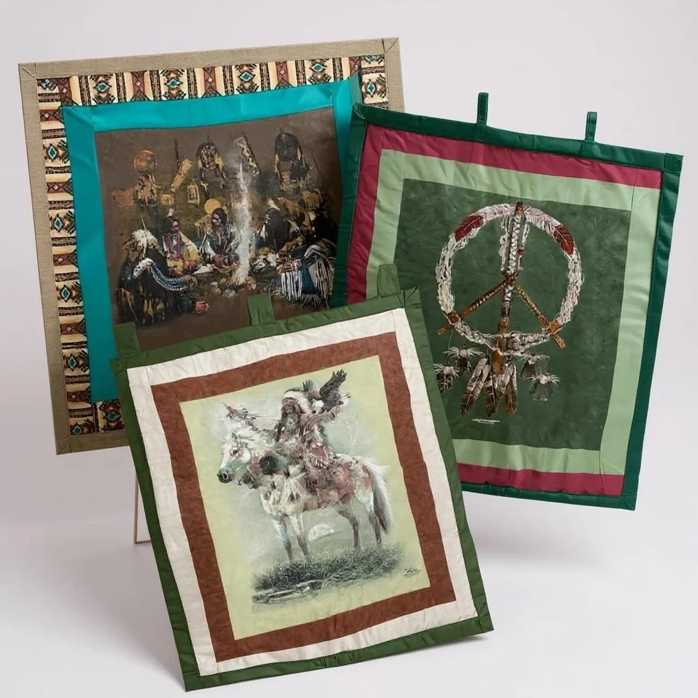 Set of 3 The‎ Mountain Art Wall Hangings Quilted Cotton Tapestry Panels
